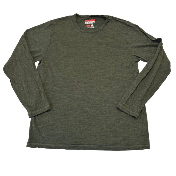 Karbon Mens 100% Merino Wool Long Sleeve Base Layer Shirt Size L Green Outdoors - Picture 1 of 9